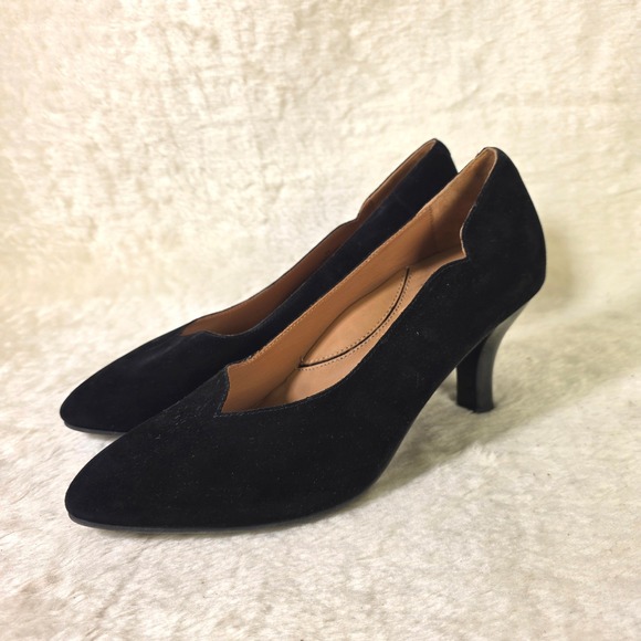 L'Amour Des Pieds Shoes - L'Amour Des Pieds Suede Velvety Heels Scalloped V-Cut Formal Pumps Black Women 9